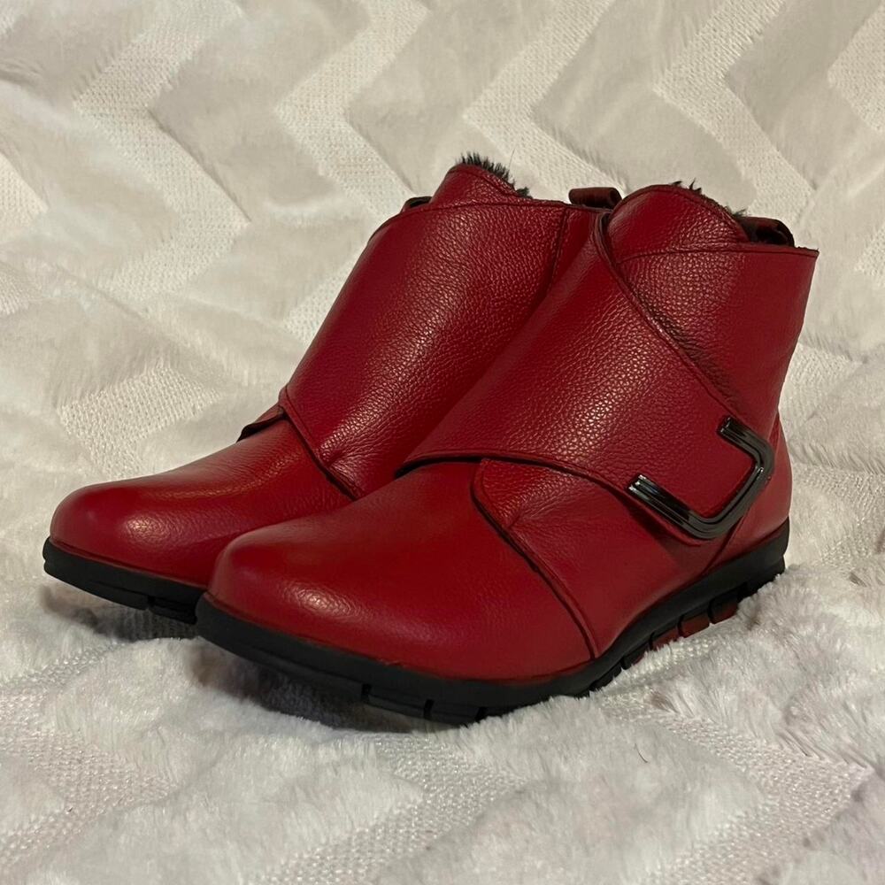NWT red leather ankle boots